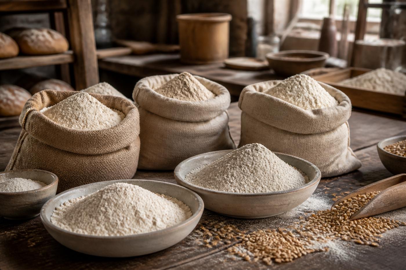Baker working dough on a floury table